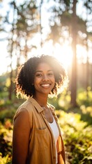 Woman smiles in a forest