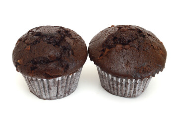 Fresh chocolate chip muffin close up.