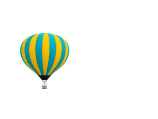 Vibrant hot air balloon with blue and yellow stripes floats gracefully against clear sky, evoking sense of adventure and freedom