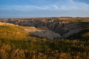 Beautiful view of Badlands National Park during golden hour