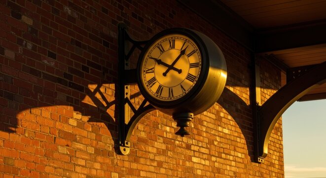 Clock on brick wall at sunset (1)