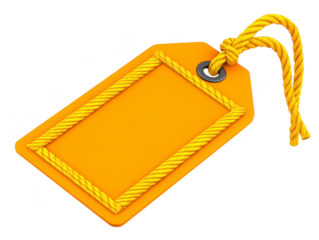 Bright orange tag with yellow rope border, perfect for labeling items or gifts, adding cheerful touch to any presentation