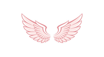 Fototapeta premium Delicate pink angel wings gracefully spread against a clean white background, evoking feelings of serenity and ethereal beauty.