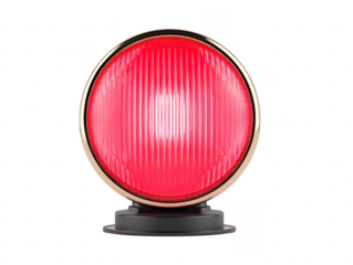 Bright red warning light with ribbed surface, mounted on black base, emits strong glow. This light is commonly used for signaling and alerting in various situations