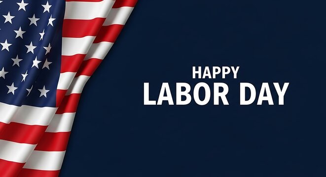 Waving American Flag with Happy Labor Day Text on Dark Blue Background holiday United States