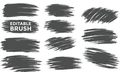 Set of virous ink brush strokes. Texture Isolated on white background. re and round freehand drawings. Ink splatters, grun painted lines, artistic design elements. Vecto paintbrush set.
