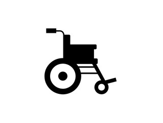 Simple black silhouette of wheelchair, symbolizing mobility and accessibility. This represents support for individuals with disabilities and promotes inclusivity