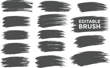 Set of virous ink brush strokes. Texture Isolated on white background. re and round freehand drawings. Ink splatters, grun painted lines, artistic design elements. Vecto paintbrush set.