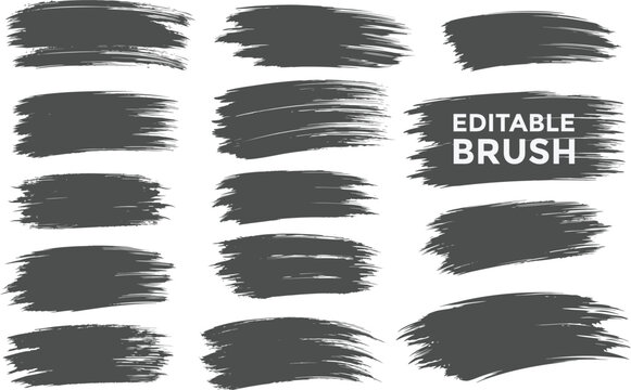 Set of virous ink brush strokes. Texture Isolated on white background. re and round freehand drawings. Ink splatters, grun painted lines, artistic design elements. Vecto paintbrush set.