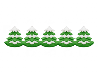 Decorative green and white Christmas trees arranged in row, creating festive and cheerful atmosphere. Perfect for holiday decorations and seasonal crafts
