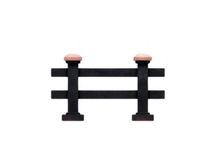 Wooden fence with simple design featuring horizontal slats and vertical posts, showcasing rustic charm. This fence can enhance outdoor spaces and provide sense of enclosure and privacy