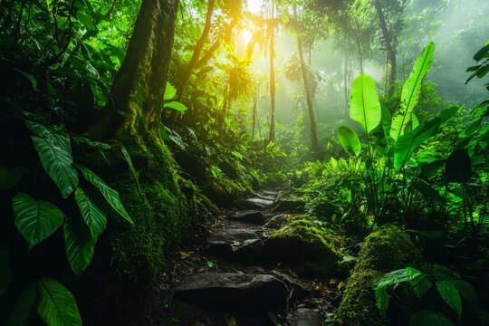 The El Yunque national forest in Puerto Rico features a picturesque jungle path