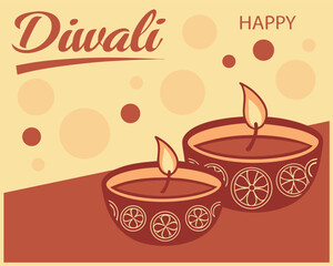 Diwali Celebration with Decorative Oil Lamps and Festive Greetings for a Happy and Bright Holiday Season