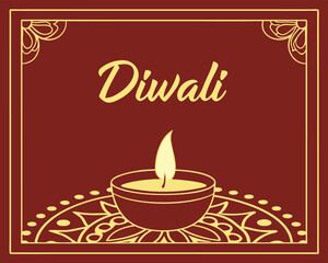 Elegant Diwali Illustration with Traditional Diya and Decorative Elements Festive Indian Holiday Celebration Invitation Card Design with Warm Tones