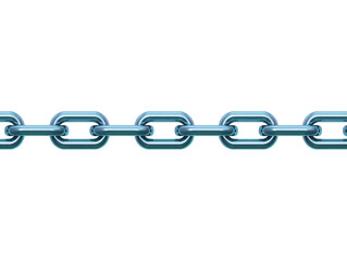 Shiny metal chain with interlocking links, showcasing sleek and polished design. chain appears strong and durable, suitable for various applications