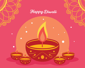 Happy Diwali Festival Celebration with Lit Oil Lamps and Festive Decorations A Vibrant Invitation to the Festival of Lights