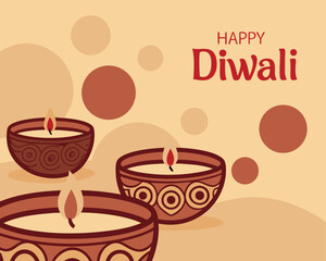 Happy Diwali festive greetings with decorative oil lamps vector illustration for traditional indian festival celebration and background template
