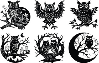 Minimalist Halloween Owl Line Silhouette Design

