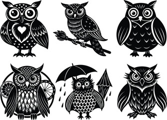 Owl with Spread Wings Flying Over Graveyard Silhouette

