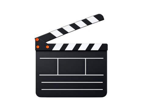 Classic film clapperboard used in movie production, featuring black body with white stripes and orange accents. This iconic tool symbolizes start of scene, capturing essence of filmmaking