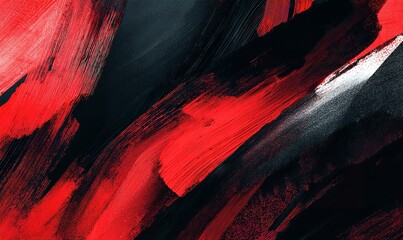 Dynamic abstract painting with bold red and black brushstrokes texture.