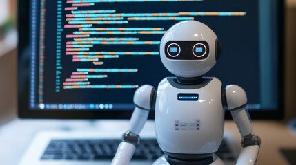 AI Robot Coding Future Tech with Code on Screen, Robotics , Artificial Intelligence