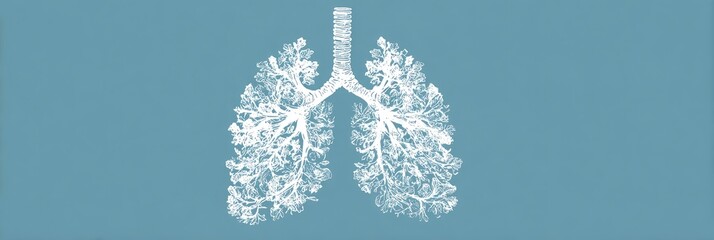 Lungs in light-cyan against a deep-cyan backdrop; a stylized, graphic depiction of anatomy