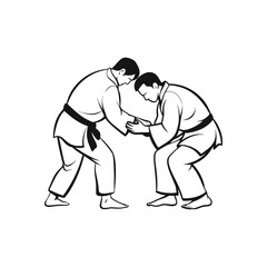 judo action line art on white background