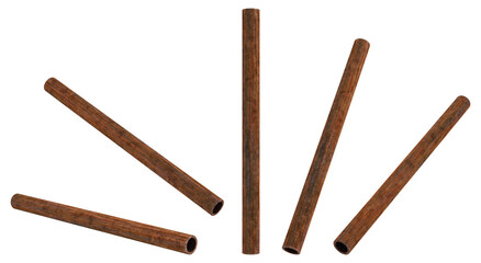 Isolated old rust metal pipes set. 3D rendered image.