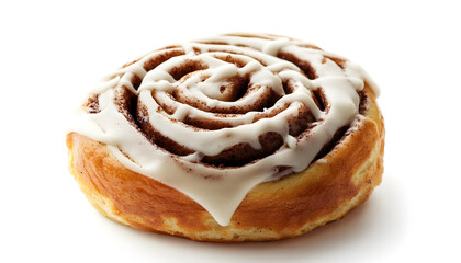 Cinnamon Roll with Frosting Cut Out on White Background