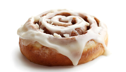 Cinnamon Roll with Frosting Cut Out on White Background