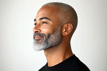 Obraz premium A gentle smile lighting up a maleâ€™s face. An elegant midlife gentleman smiling gracefully. An elegant gentleman with short hair and a confident stance. A poised man displaying elegance and char.