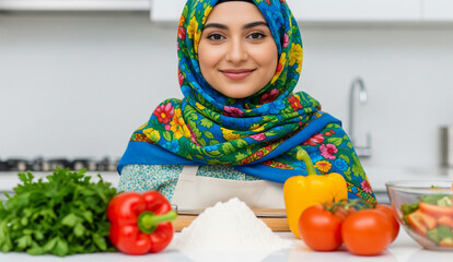 Plakat Junge Muslima in einer modernen Küche
