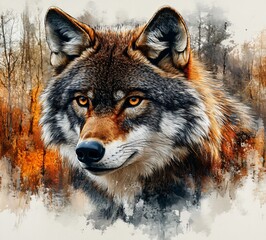 Obraz premium Lupine Watercolor: The Charm of the Wolf