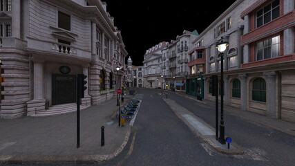 石畳のある街かど　3DCGレンダリング
