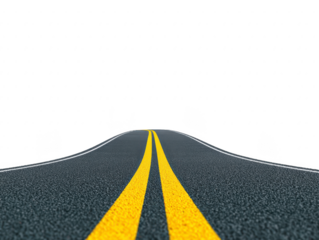 Smooth asphalt road stretches into distance, featuring two parallel yellow lines that guide way. scene evokes sense of adventure and freedom, inviting exploration