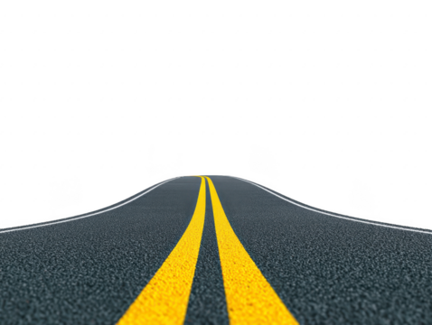 Smooth asphalt road stretches into distance, featuring two parallel yellow lines that guide way. scene evokes sense of adventure and freedom, inviting exploration