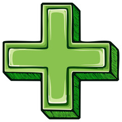 Fototapeta premium Green plus symbol with a hand drawn appearance and 3d effect