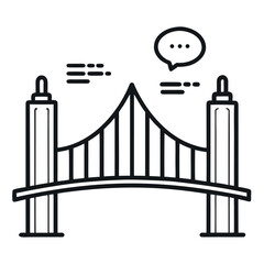 Art of bridge with speech bubble and abstract lines, isolated on white background