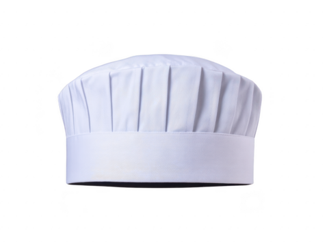 Classic white chef hat, also known as toque, symbolizes culinary expertise and professionalism in kitchen. This essential accessory is often worn by chefs to signify their role and skill level