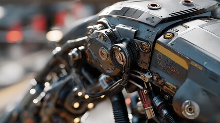 Fototapeta premium Cybernetic arm detail gleaming metallic reflections showcasing future tech on transparent background