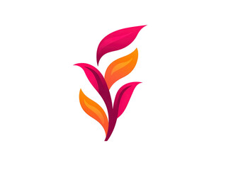 Obraz premium Vibrant and modern design featuring stylized leaves in shades of pink, orange, and yellow, symbolizing growth and creativity. This graphic element can enhance various projects