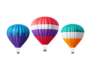 Fototapeta premium Colorful hot air balloons various designs float against transparent background, creating vibrant and cheerful atmosphere. These balloons symbolize adventure and freedom, perfect for any festive