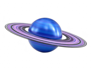 Vibrant blue planet with distinct rings, showcasing swirling patterns and glossy surface. This celestial body represents beauty of universe, captivating with its unique colors and structure