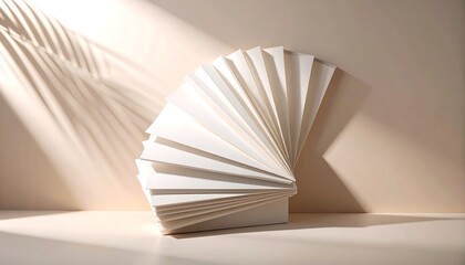 Abstract Paper Fan Sculpture with Soft Lighting and Shadow Display
