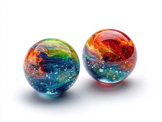 Fototapeta premium Two vibrant, colorful glass spheres