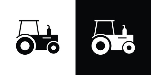 Tractor icon flat simple. icon set in silhouette