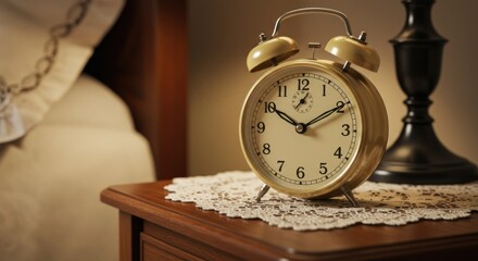 Naklejka premium Antique alarm clock on nightstand