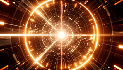 Fototapeta premium Abstract Tunnel of Light Glowing with Futuristic Rings