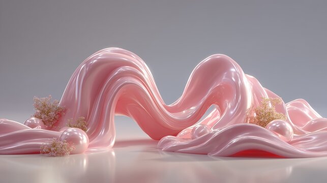 minimal abstract pink ribbon wave on clean white background in soft light - Powered by Adobe